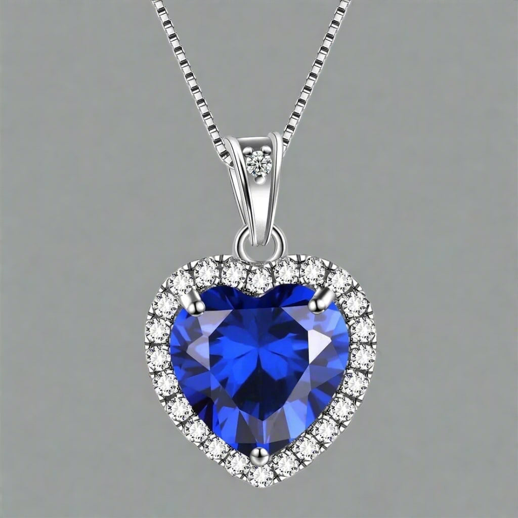 September Birthstone Necklace Women Blue Heart Necklace Sapphire Crystal CZ 925 Sterling Silver Pendant Jewelry Birthday Mother'S Day Gifts