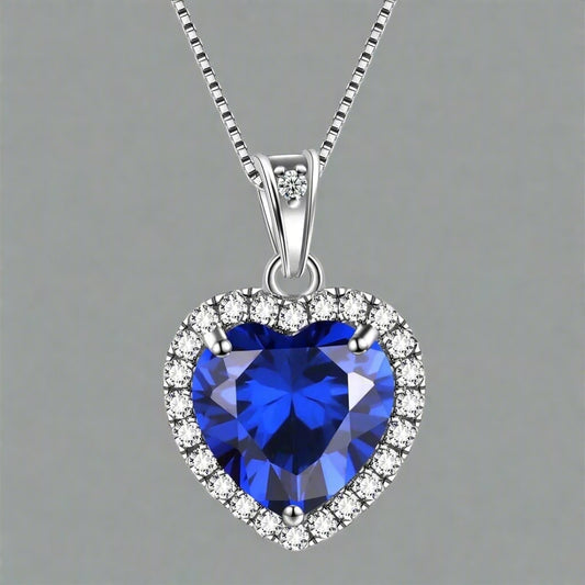September Birthstone Necklace Women Blue Heart Necklace Sapphire Crystal CZ 925 Sterling Silver Pendant Jewelry Birthday Mother'S Day Gifts